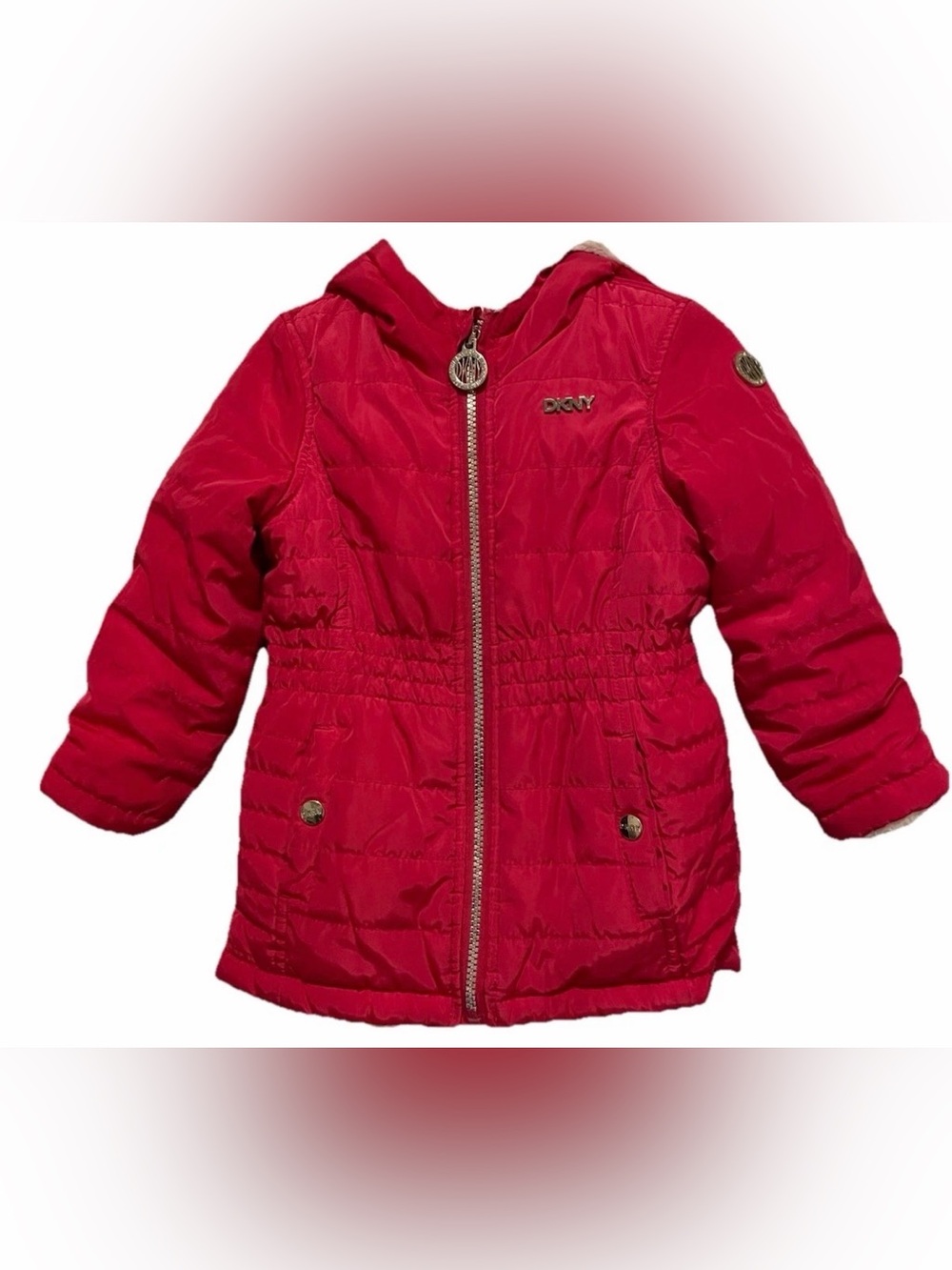 Girls Jacket/Coat DKNY Coat Pink Faux Fur Lined Reversible Size 3T-